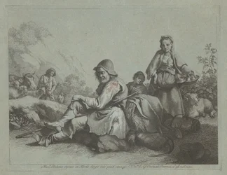 Siddende hyrde og en bondekvinde med en kurv, 17591782.
