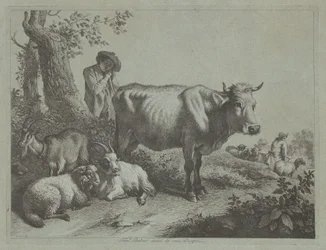 Stående ko og en hyrdedreng med flok, 1760