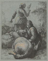 Kvindespinder og en hyrde med flok, 17581759.