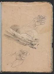 Verona Skitsebog: Studie af hænder og kranium side 21, 1760.