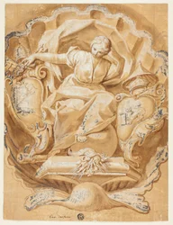 Allegorisk figur med våben af Alexander VIII (Ottoboni) og våben fra pavedømmet
