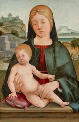 Madonna og barn i et landskab