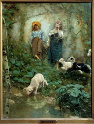 To små hyrder, maleri af Francesco Paolo Michelli (1851-1929) Firenze fra det 19. århundrede, Museum for moderne kunst