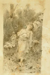Hyrdinden, af Francesco Paolo Michetti (1851-1929), tegning.