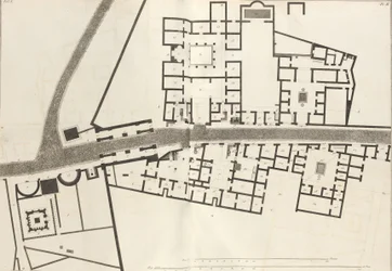 Stor plan over indgangen til byen Pompeji og dens omkringliggende bygninger, fra Ant..., 1804.