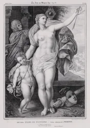 Allegorisk maleri af Diane de Poitiers, elskerinde til kong Henrik II af Frankrig (litho)