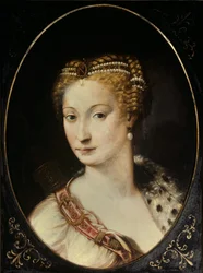 Portræt af Diane de Poitiers (1499 - 1566) Dame af Breze, hertuginde af Valentinois. Maleri af Francesco Primaticcio, kendt som The Primatice (1504 - 1570)