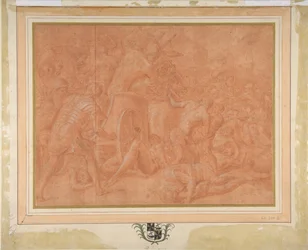 Ulysses og hans ledsagere kæmper mod cikonerne før byen Ismaros, studie..., 1555-60.