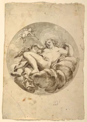 Tegning, projekt til en loftsfresko: Leda og svanen, ca. 1775