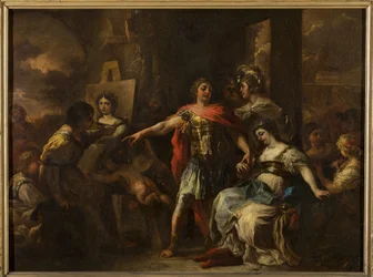 Alexander og Campaspe, før 1695 (olie på kobberpanel)