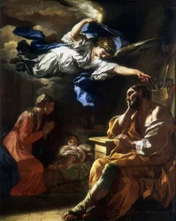 "Josefs drøm" eller "Josef og englen" eller "Den hellige Josefs drøm". Maleri af Francesco Solimena (1657-1747) 1696-1697 Paris, musee du Louvre