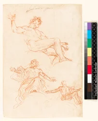 Rekto: Studieark. Bagside: Små blækskribler, muligvis et draperistudie? , 1700-1799