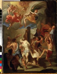 Fire hellige martyrer. Maleri af Francesco Trevisani (1656-1746). Olie på lærred, 50 x 38 cm. Romersk kunst, italiensk barokstil. Statens M. Ciurlionis kunstmuseum, Kaunas (Litauen).
