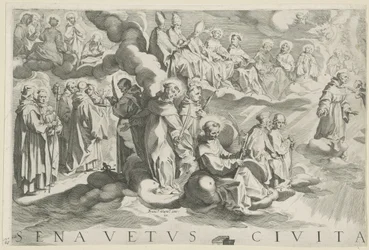 Kort over Siena (øverst til venstre) Senavetus civitas virginis (titel på objekt)