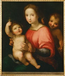 Sankt Maria med barn og den unge Johannes Døber ... (maleri på træ)