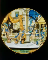Fristelsen af hebræeren Josef, fad af Francesco Xanto Avelli, bevaret på Museo Nazionale del Bargello i Firenze