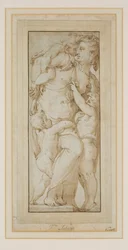 Studie af en kvinde og Putti (blæk og vask)