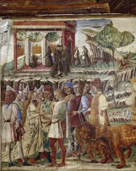 Allegori af juli måned, detalje af Jupiters triumf, en bryllupsscene detalje - fresko af Francesco del Cossa (ca. 1436-vers 1478) Ferrara (Ferrara) Palazzo Schifanoia, Salone dei Mesi