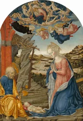 Fødselen, med Gud Faderen omgivet af engle og keruber, ca. 1470.