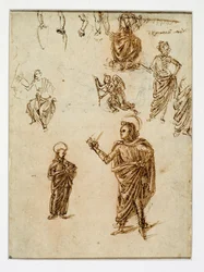 Skitser af figurer;helgener;en engel;en arm;ben ...