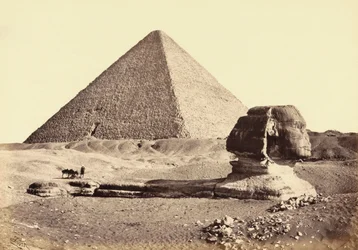 Den store pyramide i Giza og Sfinksen, Egypten. 19. århundrede.