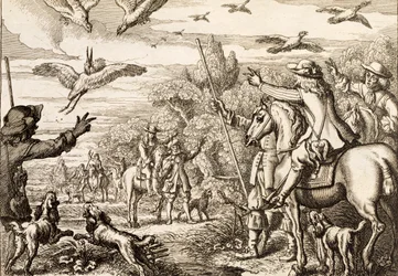 Heron Hawking, graveret af Wenceslaus Hollar, 1671