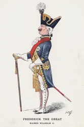 Frederik den Store, kejser Wilhelm II (farve litho)
