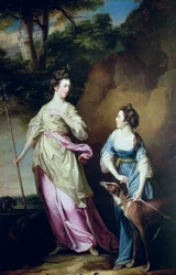 Lady Stanhope og grevinden af Effingham som Diana og hendes ledsager