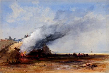 Afbrænding af en gammel båd, 1800-tallet.