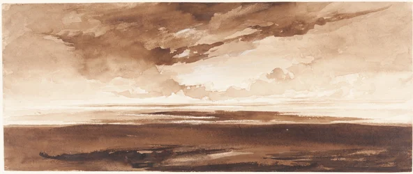 Panorama af kysten ved solnedgang
