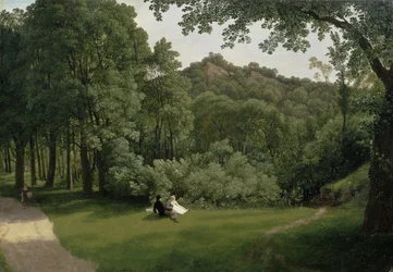 Udsigt over Blaise Castle Woods (olie på panel)