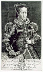 Portræt af Mary I (1516-58) Holder Thomas Hongars bøn, indgraveret af kunstneren, pub. af Compton Holland (gravering)