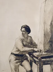 Portræt af Jacob Epstein (1880-1959) 1909 (tørpunktsætsning i mørkebrunt blæk)