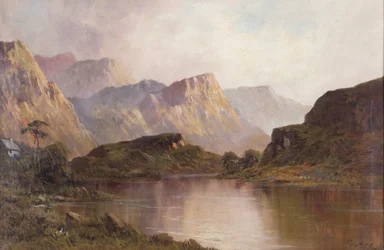 Søer og bjerge (olie på lærred)