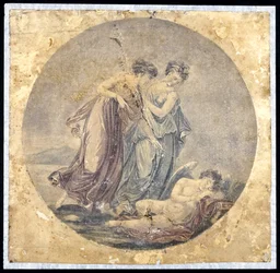 Graces Awakening Cupid, efter et maleri af Benjamin West (1738-1820) 1778-81 (mekanisk maleri)