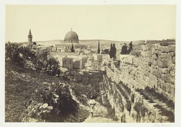 Bymuren og moskeen i Omar, Jerusalem, 1857.