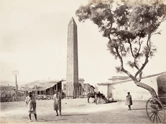 Egyptisk Obelisk, Cleopatras nål, i Alexandria, Egypten, ca. 1870.