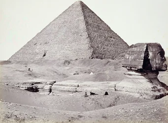 Den store pyramide, med sfinksen i forgrunden, El-Geezah