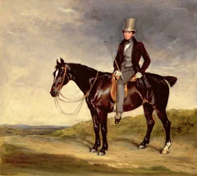 John Hay-Mackenzie på sin Dark Bay Cob (olie på lærred)