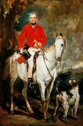 Studie til "Charles Trelawny, Esq., leder af Dartmoor Hunt, på sin yndlingsjagthest Grimaldi, med hundene Conqueror, Lounger og Windermere", ca. 1863