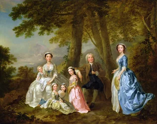 Samuel Richardson siddende med sin anden familie