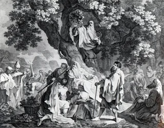 Druiderne, eller briternes omvendelse til kristendommen, graveret af Simon Francois Ravenet, trykt i 1778