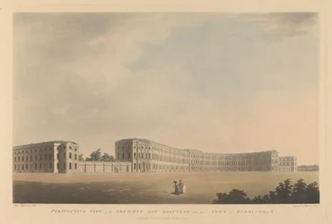 Perspektiv udsigt over Crescent, der nu rejser sig nær byen Birmingham