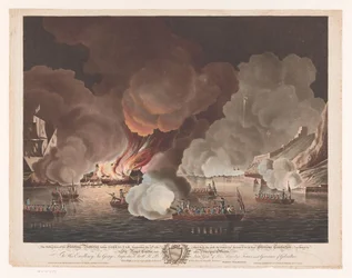Ødelæggelse af skibe ud for Gibraltar, 14. september 1782 Destruktionen af ​​de flydende batterier før Gibraltar, den 14. september 1782 (...) (titel på objektet)