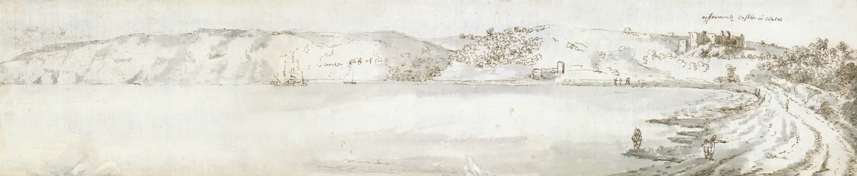 Oystermouth Castle, ca. 1678 (akvarel og brunt blæk på papir)
