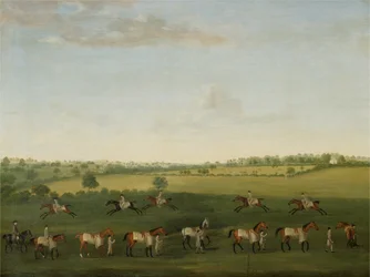 Sir Charles Warre Malets String of Racehorses at Exercise (olie på lærred)