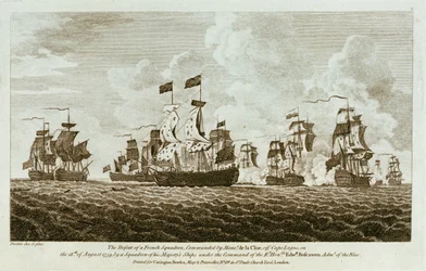 "Tolv aftryk af søslag. Nederlaget for en fransk eskadre, ledet af Monsr de la Clue, ud for Cape Lagos, den 18. august 1759, af en eskadre af hans majestæts skibe under kommando af Rt Honble Edwd. Boscawen Adml of the Blue