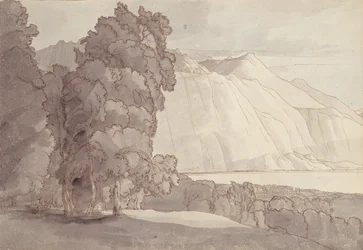 Landskab (Genèvesøen) (pen & blæk & vask på papir)