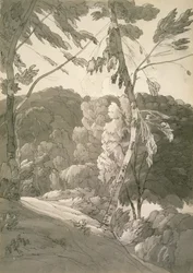 No.1091 A Wooded Landscape (A Scene at Indinowle) 1783 (blyant, pen & blæk med vask på papir)
