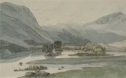 Rydal Water with the Grasmere Hills, 1786 (blyant med pen og blæk og wc på papir)